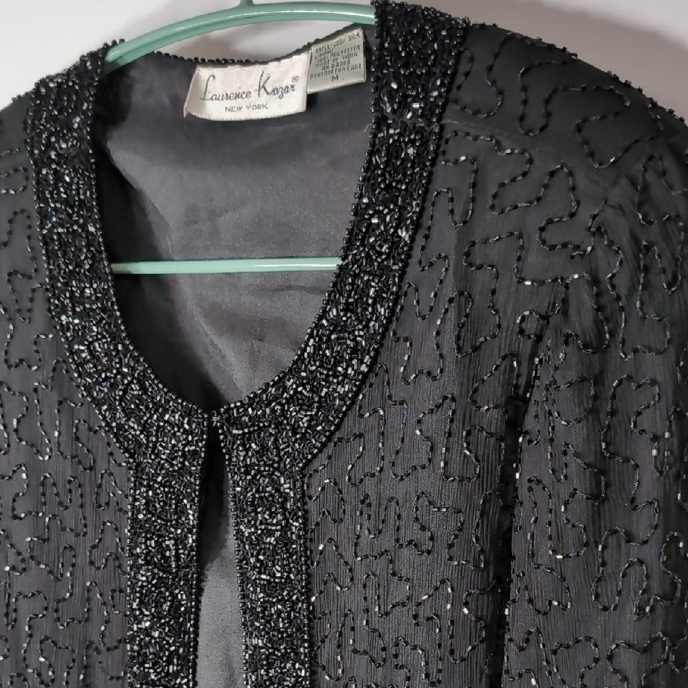 Laurence Kazar | Vintage Silk Black Beaded Cardigan Size M